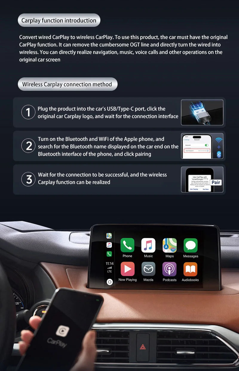 Lenovo 2 in 1 Wireless Android Auto Adapter Wireless CarPlay Dongle Car Intelligent Systems AI Smart Box For Car Wired CarPlay