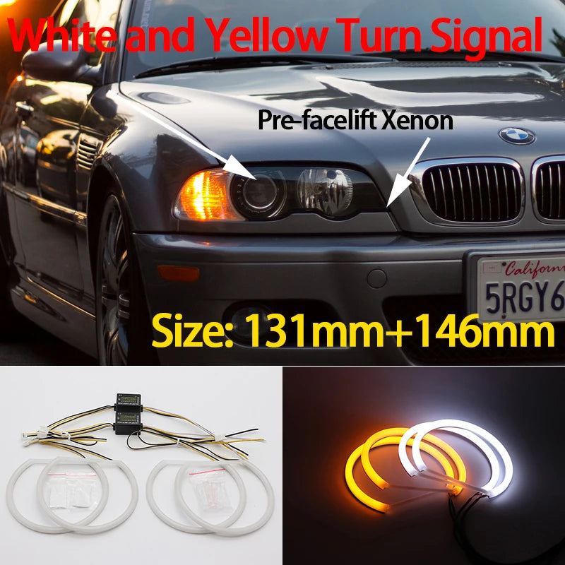 WHITE  LED Headlight Halo Angel Demon Eyes Kit angel eyes light for BMW 3 series E46 sedan touring wagon coupe compact 1998-2005