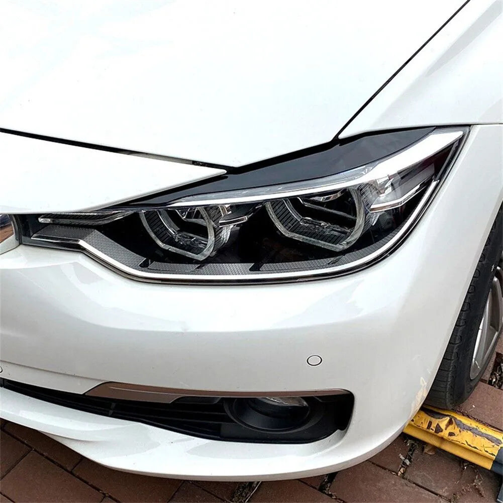 2Pcs Car Headlight Lamp Eyebrows Cover Trim Stickers For BMW 3 Series F30 F35 2013-2018 Gloss Black Car Eyelids Lids ABS Carbon