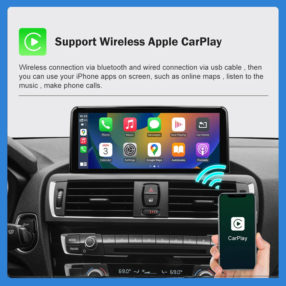 AUTOTOP 10.25" Linux Screen Wireless Carplay for BMW F30 F31 F32 F33 F34 F35 F20 F21 F22 NBT Retrofit Android Auto Multimedia BT