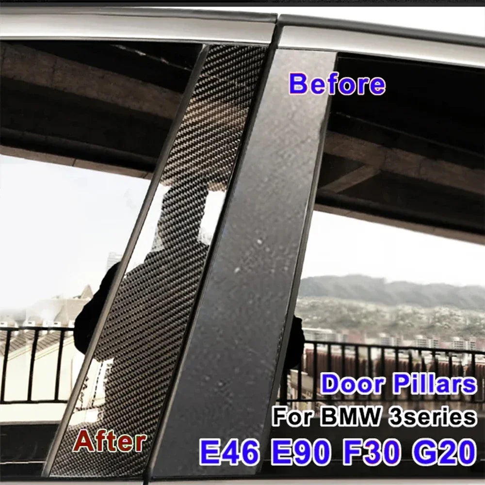 For BMW F30 E46 E90 G20 318i 325i 320i 328i Car Door Window Pillars B-pillar Post Trim Stickers Glossy Carbon Fiber Wrap Films