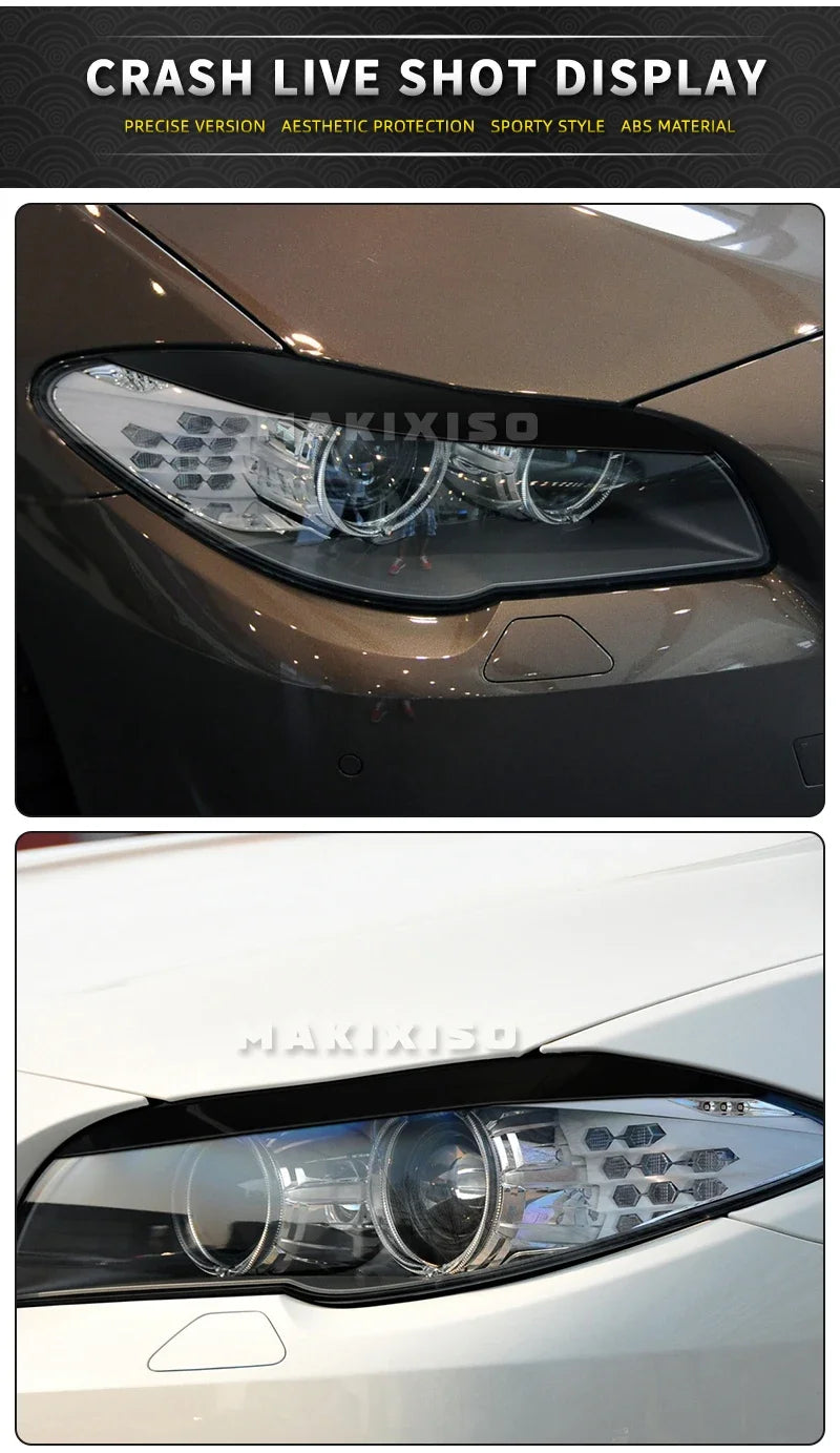 2Pcs Car Front Headlight Eyelids Eyebrow Cover Trim For BMW 5 Series F10 F11 2011 2012 2013 2014 Glossy Black/Carbon Fiber