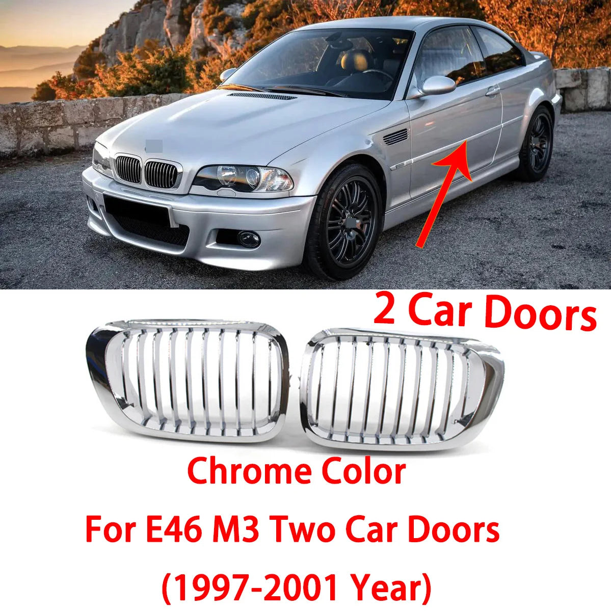 E46 Grille Front Kidney Grill For BMW 3 Series 2002-2005 E46 4-Door 320i 325i 325xi 330i 330xi Double Slats Black Grill