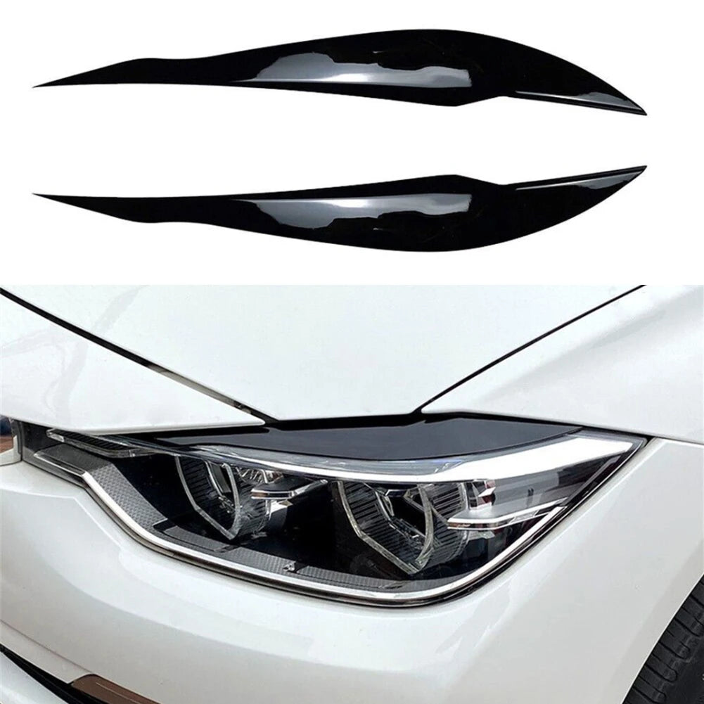 2Pcs Car Headlight Lamp Eyebrows Cover Trim Stickers For BMW 3 Series F30 F35 2013-2018 Gloss Black Car Eyelids Lids ABS Carbon