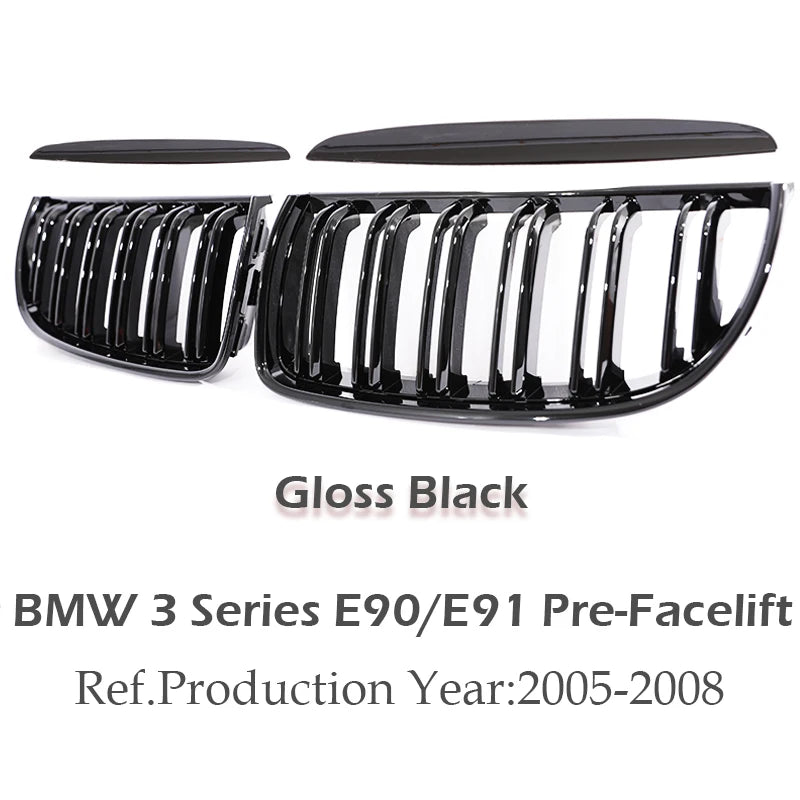 Kidney Front Grill Carbon Fiber M Color Chrome Gloss Matte Black Grille For BMW 3 Series E90 E91 Pre-Facelift 2005-2008 320i 330