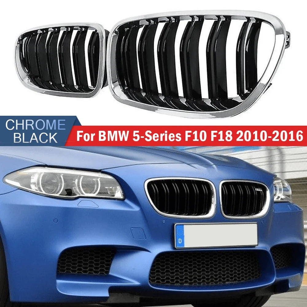 For BMW 5 Series F10 F11 M5 2010-2016 Car Styling Double Line Grille Kidney ABS Front Hood Racing Grill Black Auto Accessories