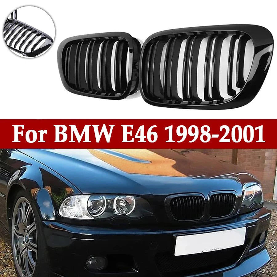 For BMW 3-Series E46 Grill 1998-2001 2/4 Doors Car Front Kidney Grill 318i 320i 325i 330i Gloss Black Racing Grille Accessories