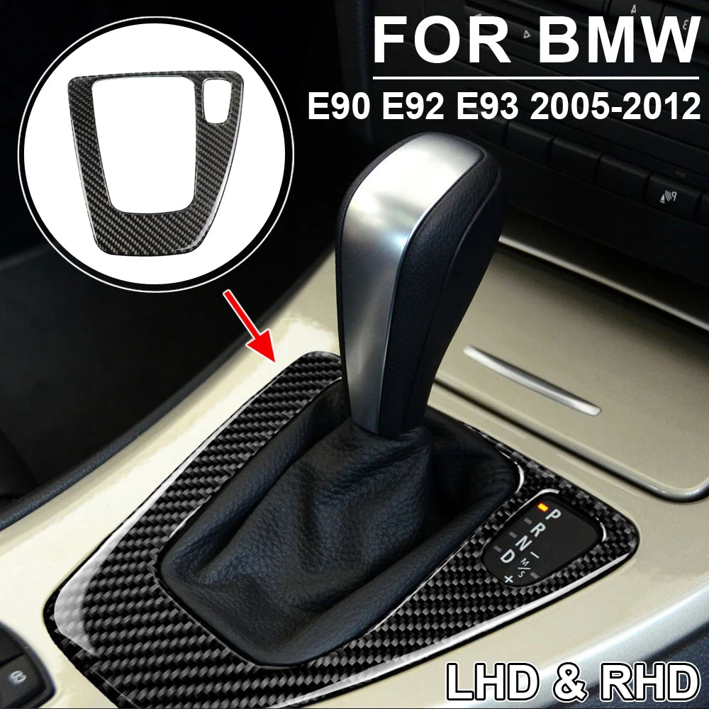 Car Gear Shift Panel Knob Cover Real Carbon Fiber Auto Box Interior Stickers For BMW 3 Series E90 E92 E93 2005-2012 New