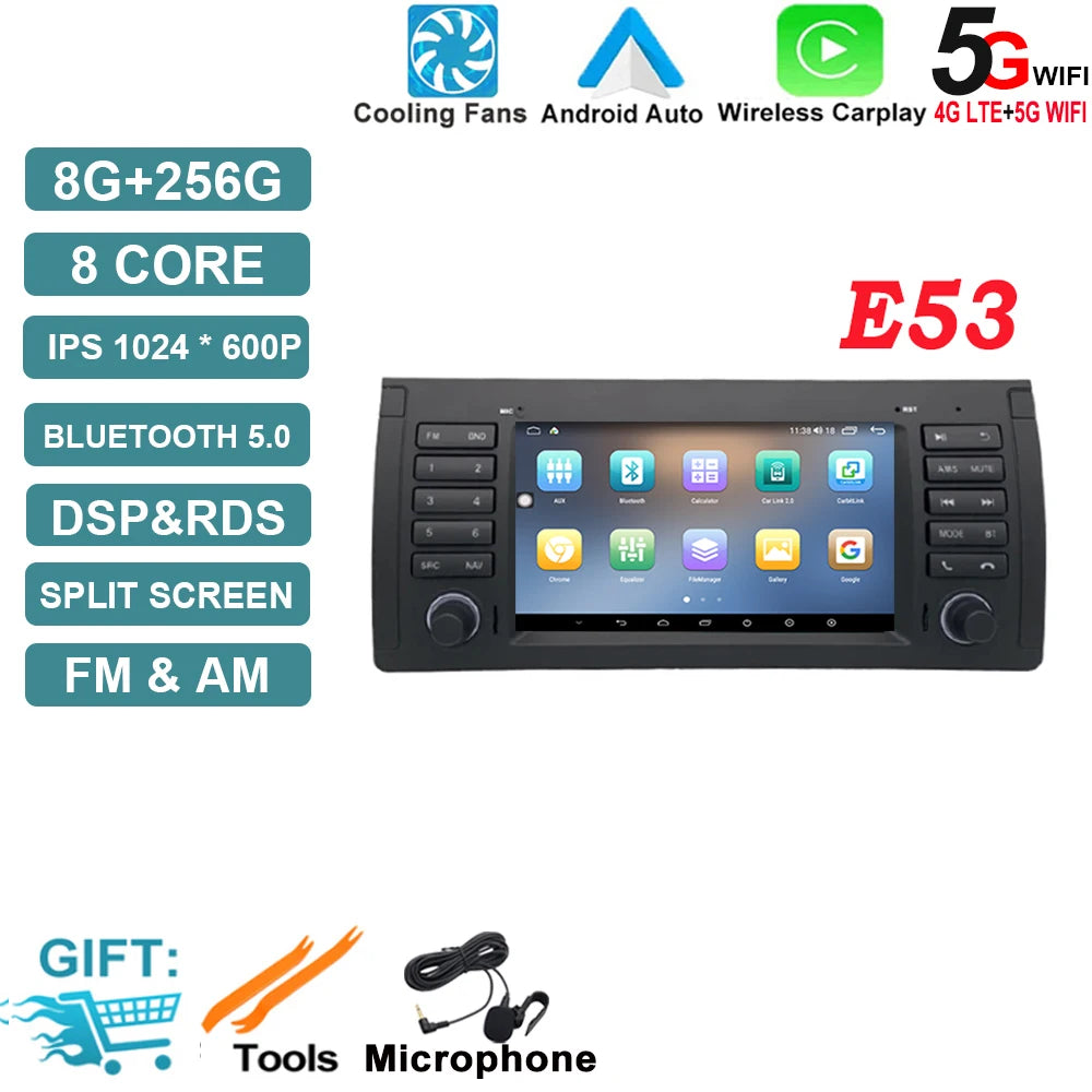 Android OS Auto Radio GPS Navigation for BMW X5 E53 5 Series E39 M5 1996-2007 DSP Car Multimedia Player Stereo WIFI Cooling Fan