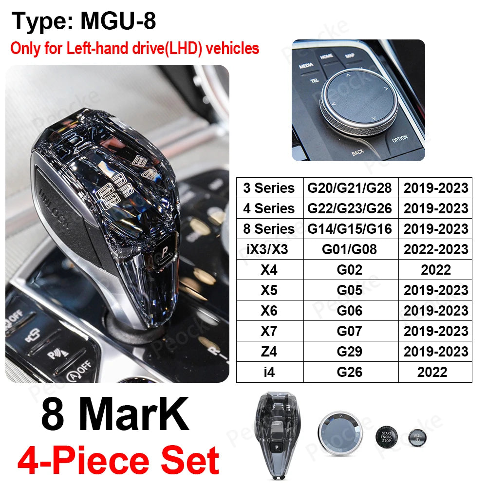 4 Piece Set Crystal Gear Shift Knob Lever For BMW G20 G21 iX3 G08 X3 G01 X6 G06 X7 G07 X5 G05 Automatic Crystal Gear Handle