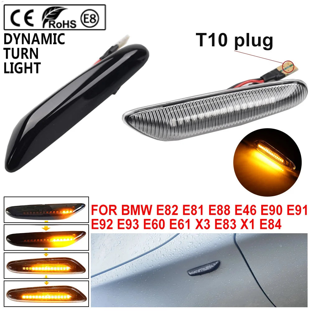 2x Dynamic LED Fender Light Side Marker For BMW 1 3 5 serie E46 E60 E61 E81 E82 E87 E88 E90 E91 E92 E93 X1 E84 X3 E83 X5 E53