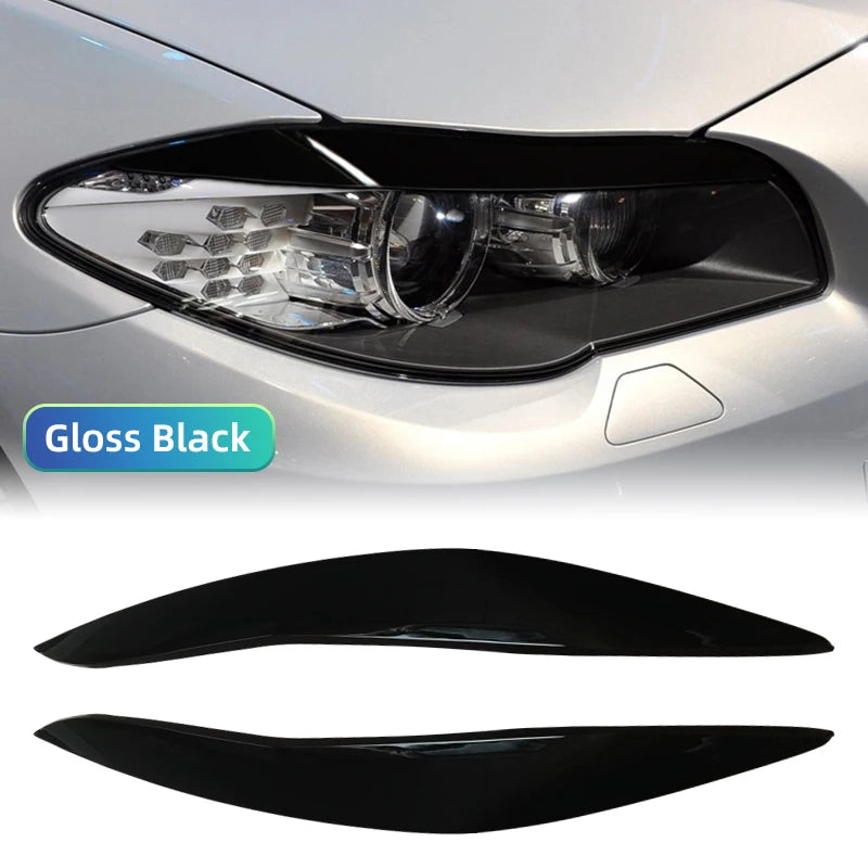 2Pcs Car Front Headlight Eyelids Eyebrow Cover Trim For BMW 5 Series F10 F11 2011 2012 2013 2014 Glossy Black/Carbon Fiber