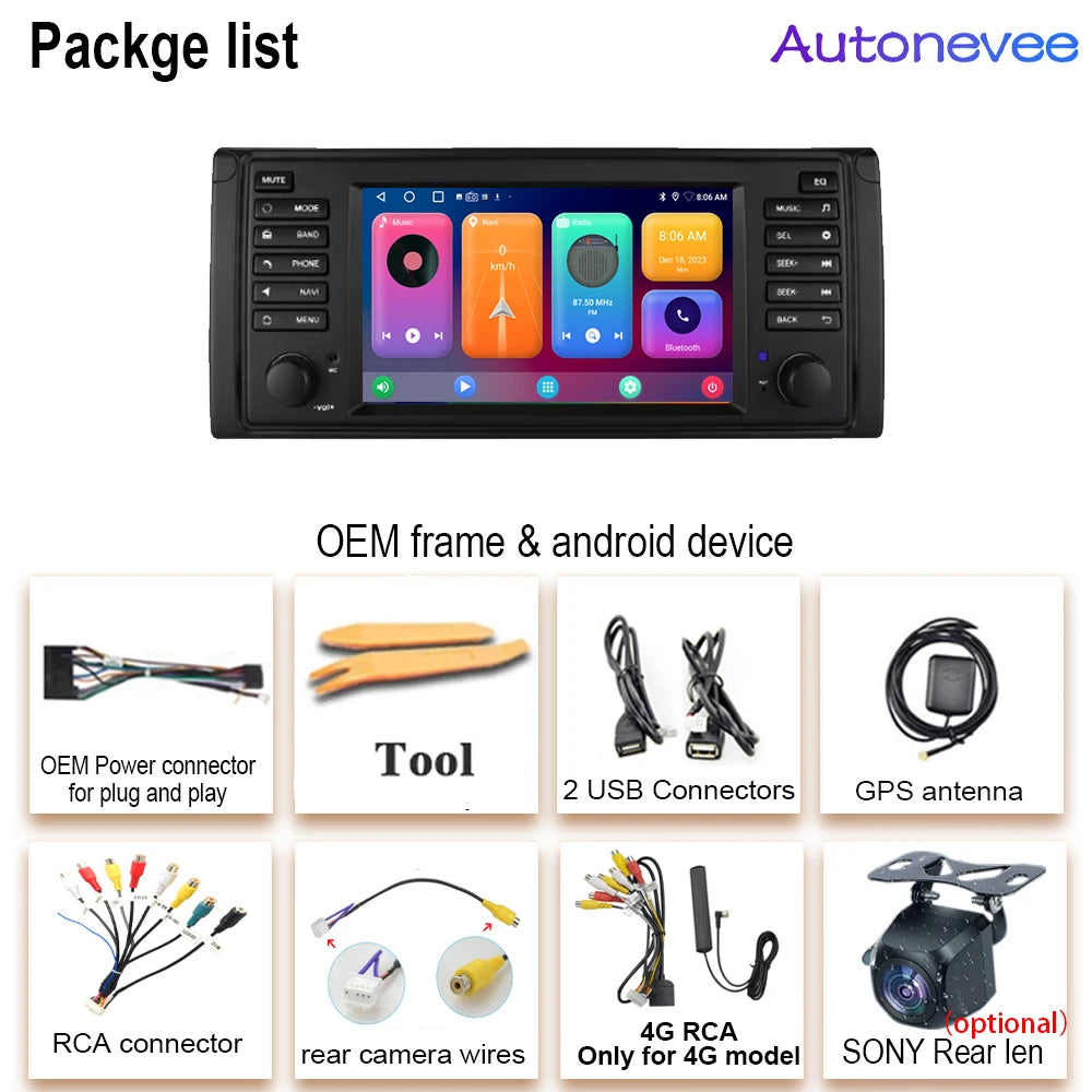 7 inch Android Auto car Radio GPS Navigation For BMW 5 Series E39 X5 E53 M5 1996-2003 Multimedia Player Video 4G WIFI 2din DVD