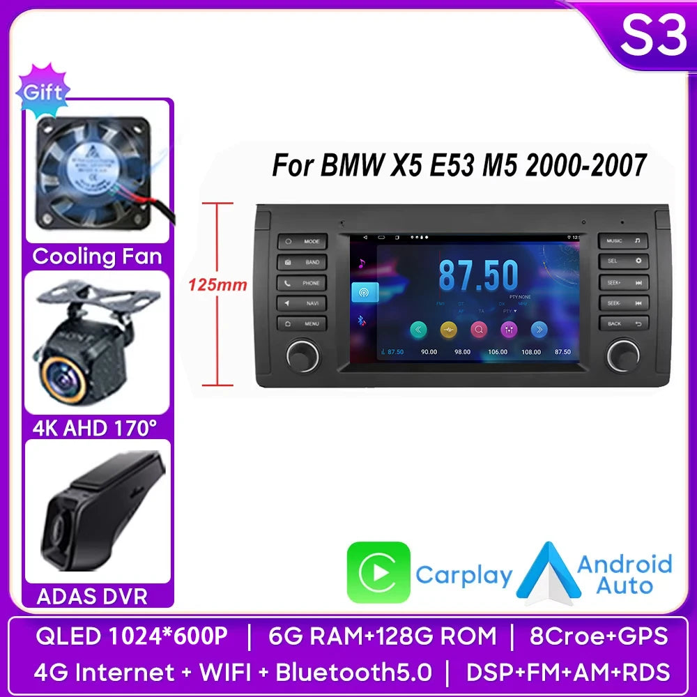 7 inch Android Auto car Radio GPS Navigation For BMW 5 Series E39 X5 E53 M5 1996-2003 Multimedia Player Video 4G WIFI 2din DVD