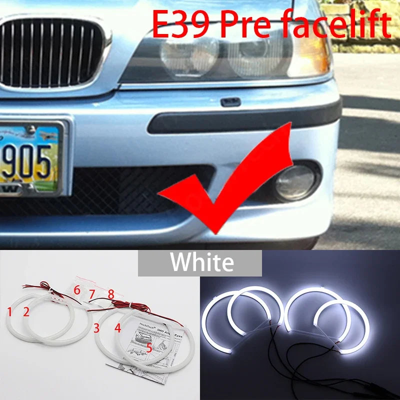 For BMW 5 Series E39 525i 528i 530i 540i White Yellow Dual and White Cotton LED Angel Eyes Kit  Ring DRL Turn Signal Light