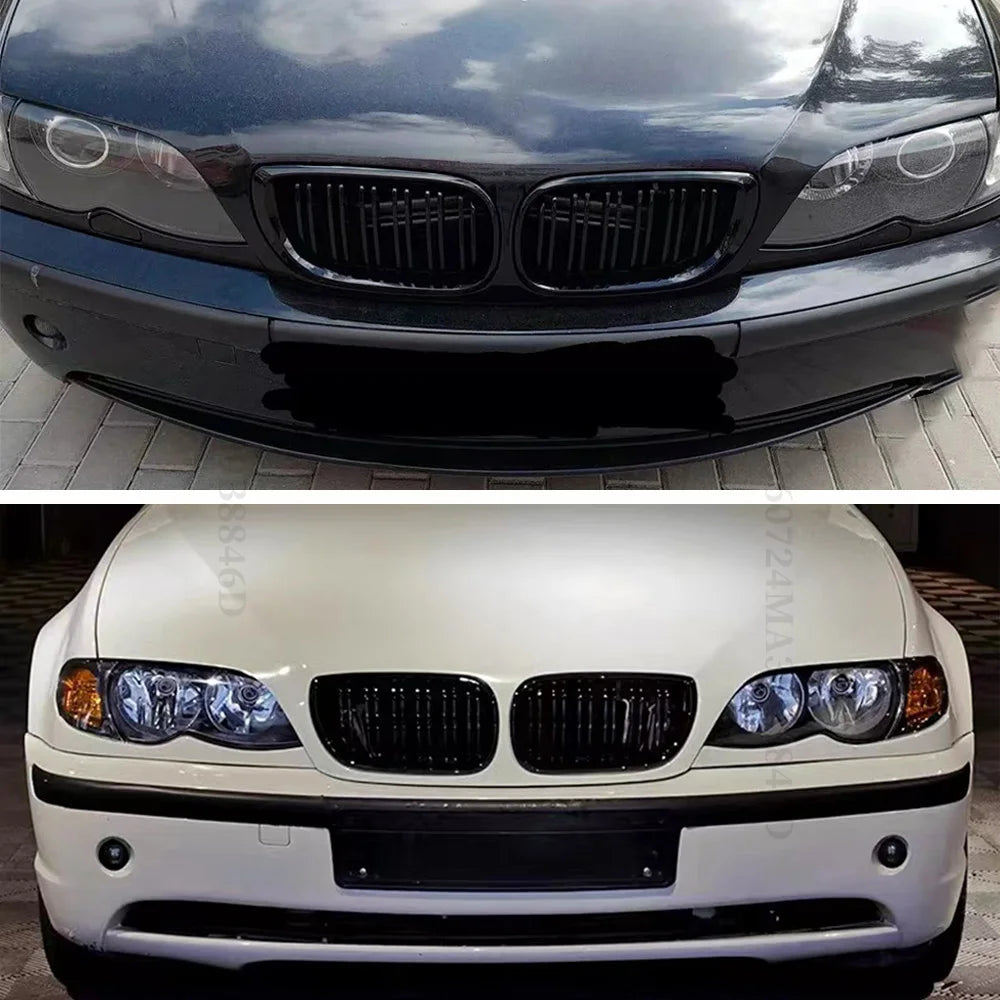 For BMW E46 2/4 Door  3 Series 2002 2003 2004 2005 318i 320i 325i 330i Grille Glossy Black Front Kidney Double Slat Grill Tuning