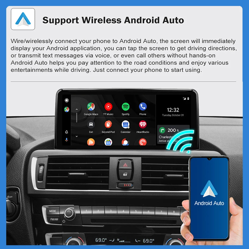 AUTOTOP 10.25" Linux Screen Wireless Carplay for BMW F30 F31 F32 F33 F34 F35 F20 F21 F22 NBT Retrofit Android Auto Multimedia BT