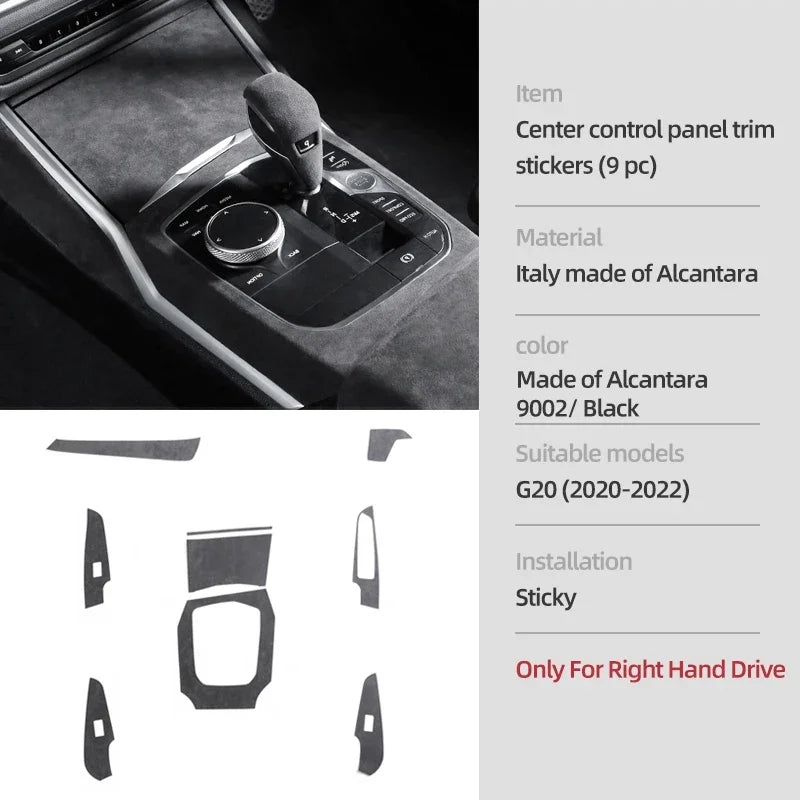For BMW G20 G28 G23 Serie 3 4 Made of Alcantara Center Console Gear Shift Knob Panel Cover Trim Sticker Car Interior Accessories