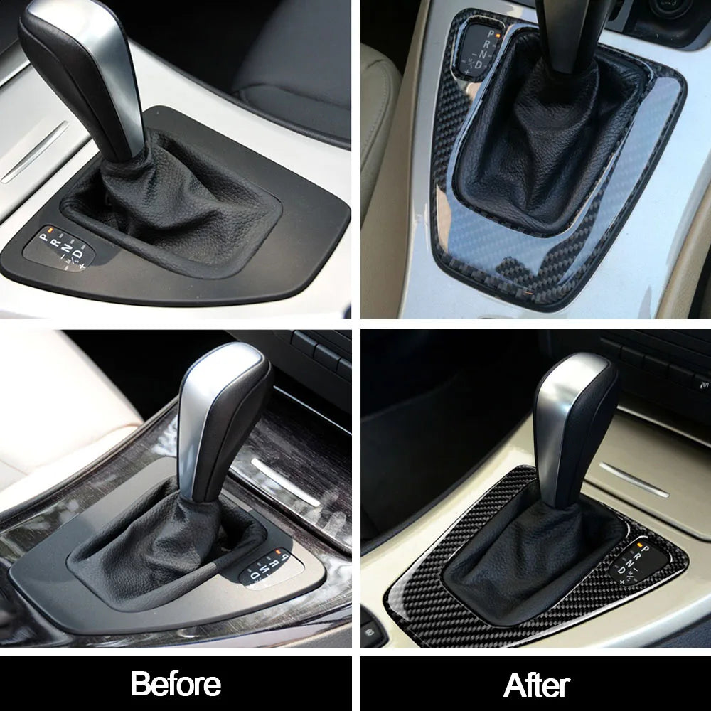 Car Gear Shift Panel Knob Cover Real Carbon Fiber Auto Box Interior Stickers For BMW 3 Series E90 E92 E93 2005-2012 New