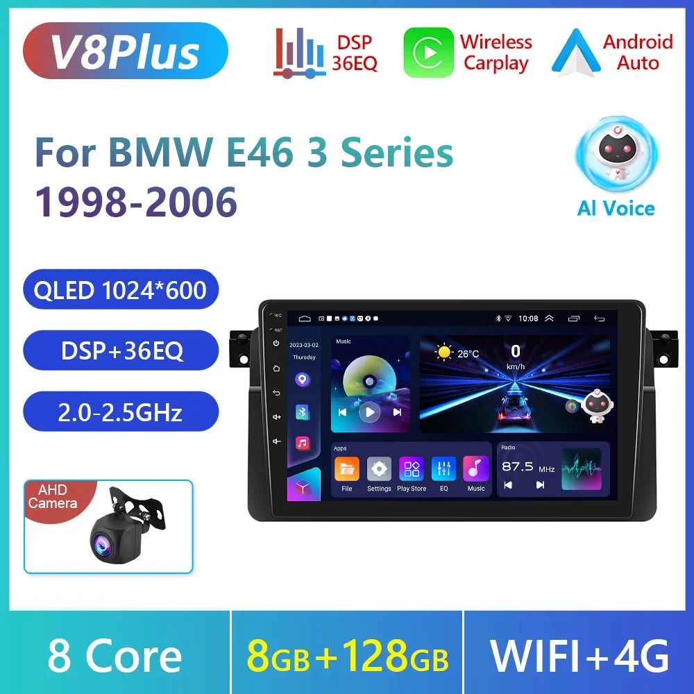 Podofo Wireless Carplay Android Auto Car Radio For BMW E46 1999-2005 Car Intelligent Systems 2din Car Multimedia Player