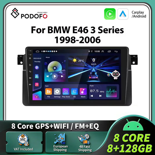 Podofo Wireless Carplay Android Auto Car Radio For BMW E46 1999-2005 Car Intelligent Systems 2din Car Multimedia Player