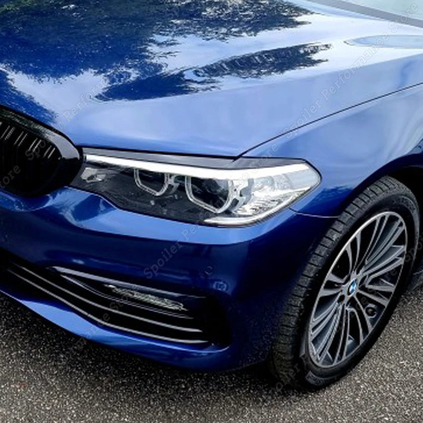 2Pcs For BMW 5 Series G30 G31 G38 F90 M5 525i 530i 540i Front Headlight Eyelid Eyebrow Trims Cover Car Stickers 2017-2021 Black