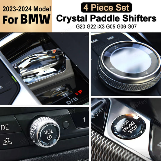 4 Piece Set Crystal Gear Paddle Shifter Knob Metal Base For BMW G20 G21 G22 G23 G26 G28 IX3 G08 X5 G05 X6 G06 X7 G07 2023 2024