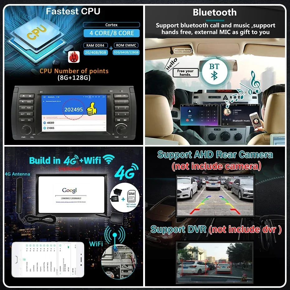 Carplay Android 15 Auto Car Radio Multimedia 7'' Screen For BMW 5 Series E39 X5 E53 M5 1995-2007 2 din autoradio Stereo 4G LTE