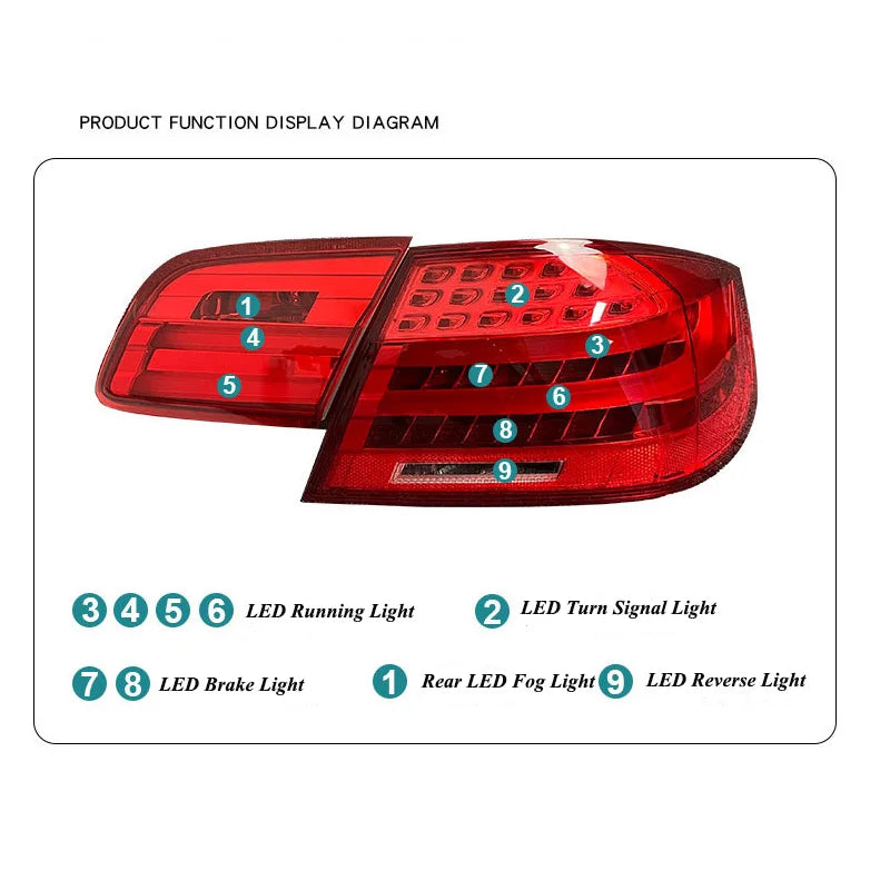 Pair LED Tail Lights For BMW 3 Series M3 E92 330i 335i M3 2005-2013 Rear Brake + Reverse+ Turn Signal Lamp Car Styling