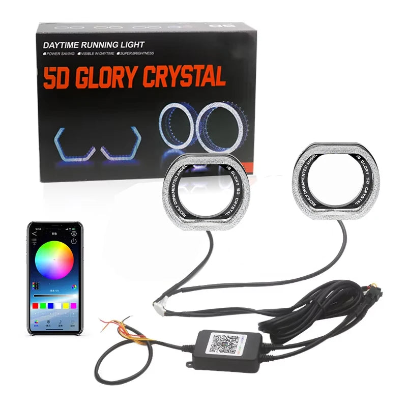 2.5/3" Symphony Led Angel Eyes Headlight RGB LED Halo Ring Light 5D APP Control DRL Daytime Running Light With Turn Signal Light