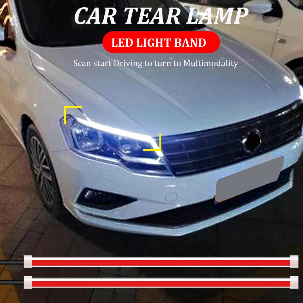 Dynamic 2Pcs DRL LED Strip Turn Signal Light Yellow Bright Flexible Turn Signal Light Daytime Running Light for Car Headlight