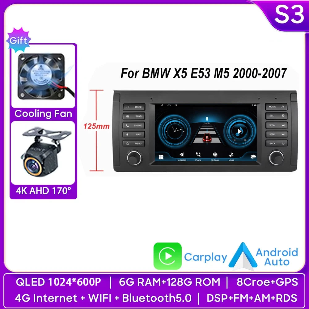7 inch Android Auto car Radio GPS Navigation For BMW 5 Series E39 X5 E53 M5 1996-2003 Multimedia Player Video 4G WIFI 2din DVD
