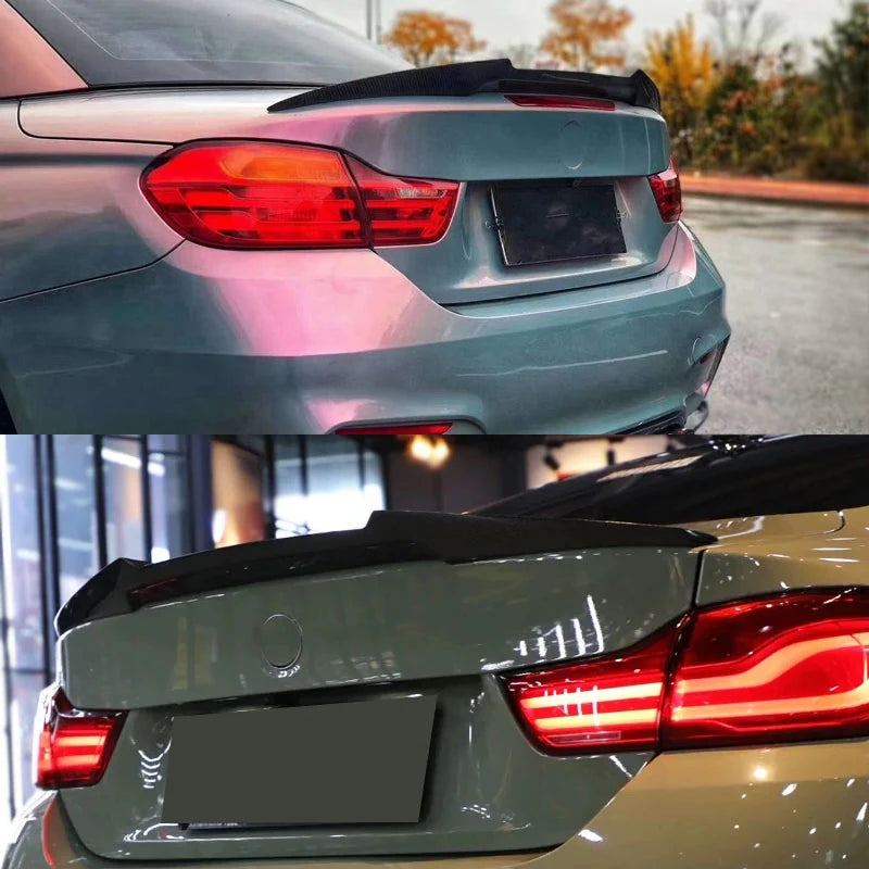 For BMW 4 Series F32 F33 F36 2014-2020 Carbon Fiber Rear Bumper Lip Trunk Spoiler  MP M4 PSM Style Wing Tail Kit Gloss Black