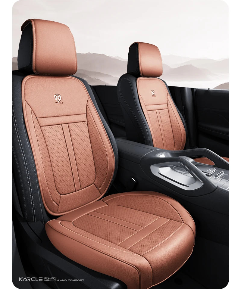Nappa Leather Car Seat Cover Full Set 5 Seater Breathable Seat Cushion Cover Anti-Slip Full Wrap Driver Car Seat Protectors