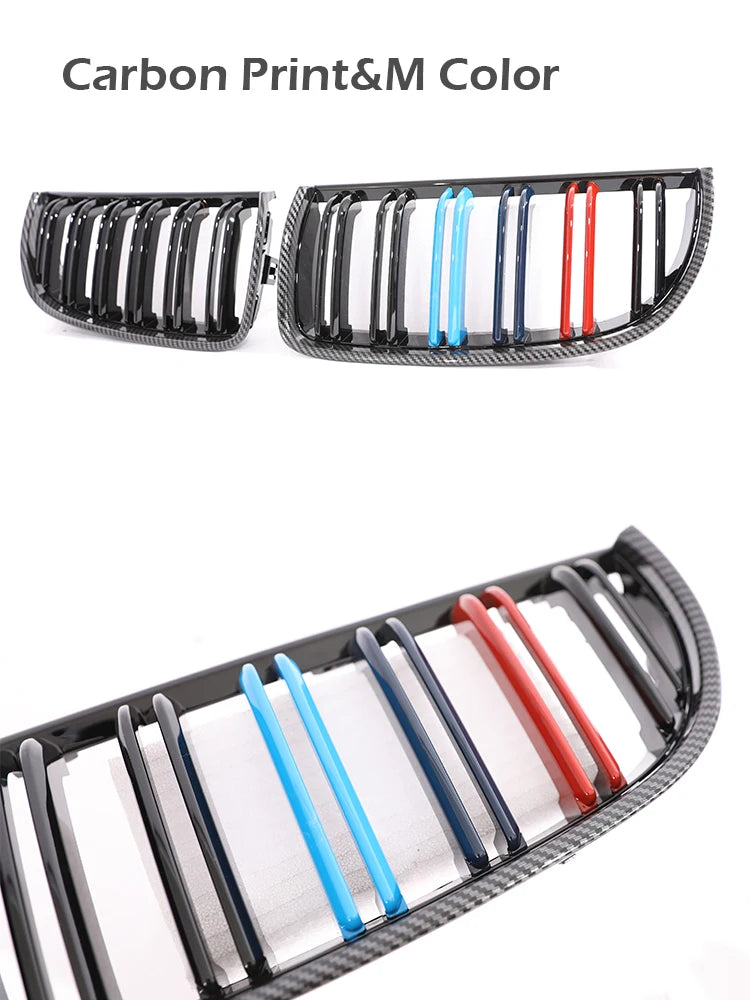 Kidney Front Grill Carbon Fiber M Color Chrome Gloss Matte Black Grille For BMW 3 Series E90 E91 Pre-Facelift 2005-2008 320i 330