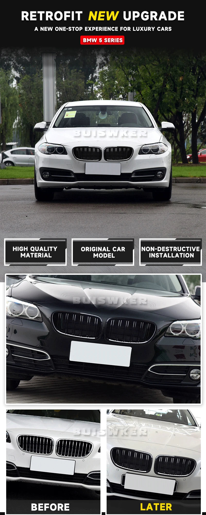 Car Gloss Black Kidney Grill Dual Slats Racing Grill For BMW 5 Series F10 F11 F18 520d 530d 540i 2010-2017 Replacement Part