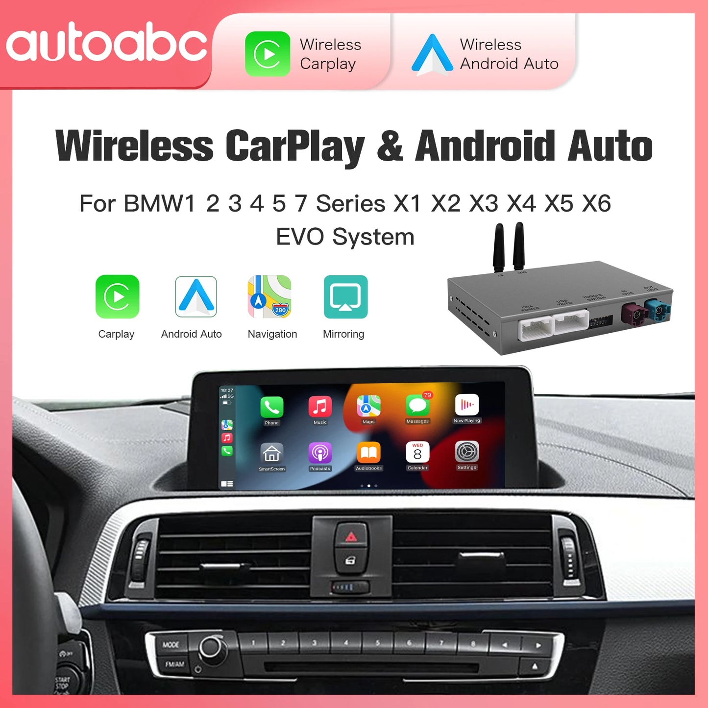 AUTOABC Wireless CarPlay for BMW EVO X5 F15 F85 X6 F16 F86 G01 2017-2019 with Android Mirror Link AirPlay Carplay Support Touch
