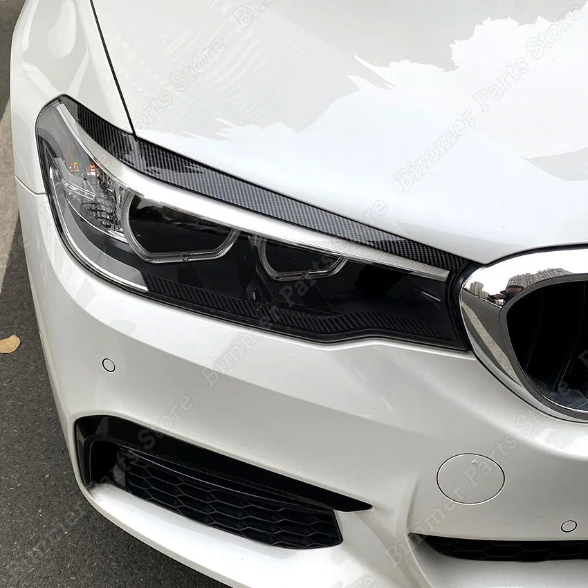 Car Front Headlight Eyelid Eyebrow For BMW 5 Series G30 G31 G38 F90 M5 525i 530i 540i 2017-2021 Headlamp Cover Trims 3D Stickers