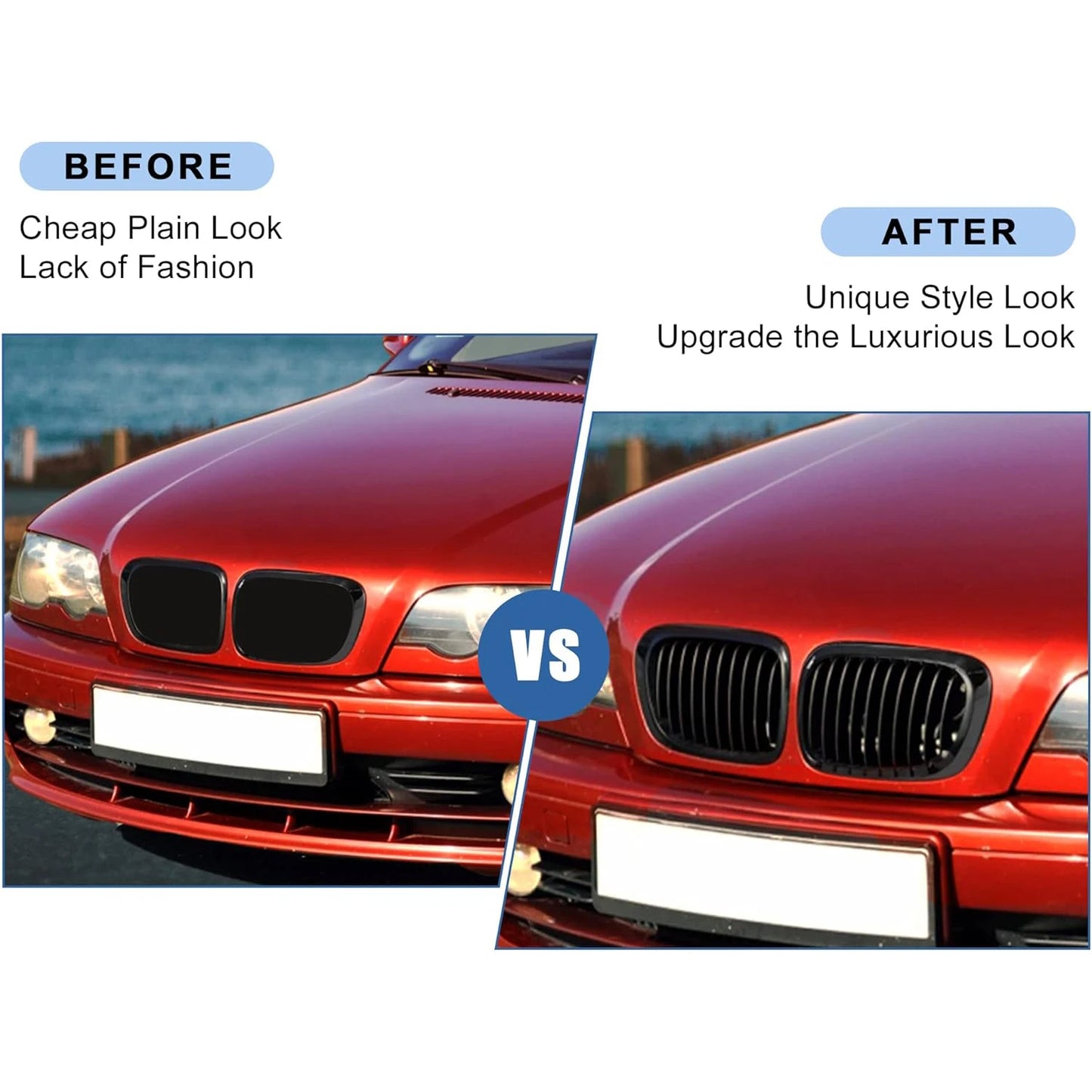 For BMW 3-Series E46 Grill 1998-2001 2/4 Doors Car Front Kidney Grill 318i 320i 325i 330i Gloss Black Racing Grille Accessories