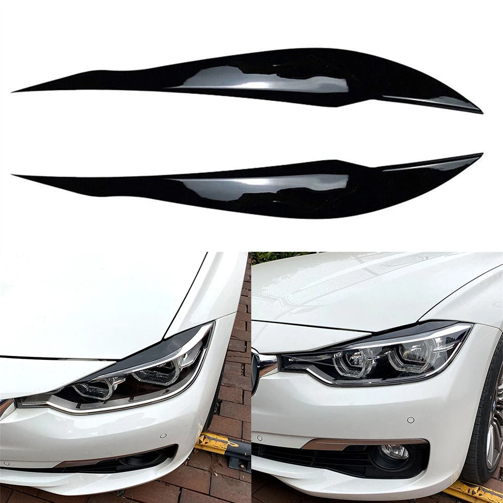 2Pcs Car Headlight Lamp Eyebrows Cover Trim Stickers For BMW 3 Series F30 F35 2013-2018 Gloss Black Car Eyelids Lids ABS Carbon