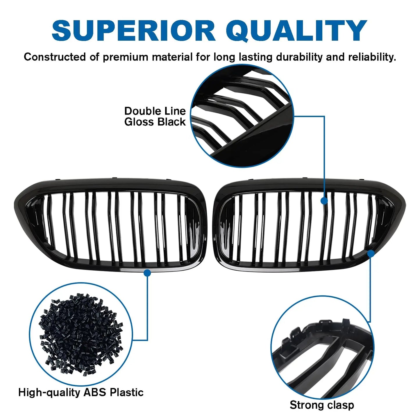 Glossy Black Car Front Kidney Grille Grill For BMW 5 Series M5 G30 G31 G38 520i 530i 540i 2017-2020 2-Slat Front Bumper Grill
