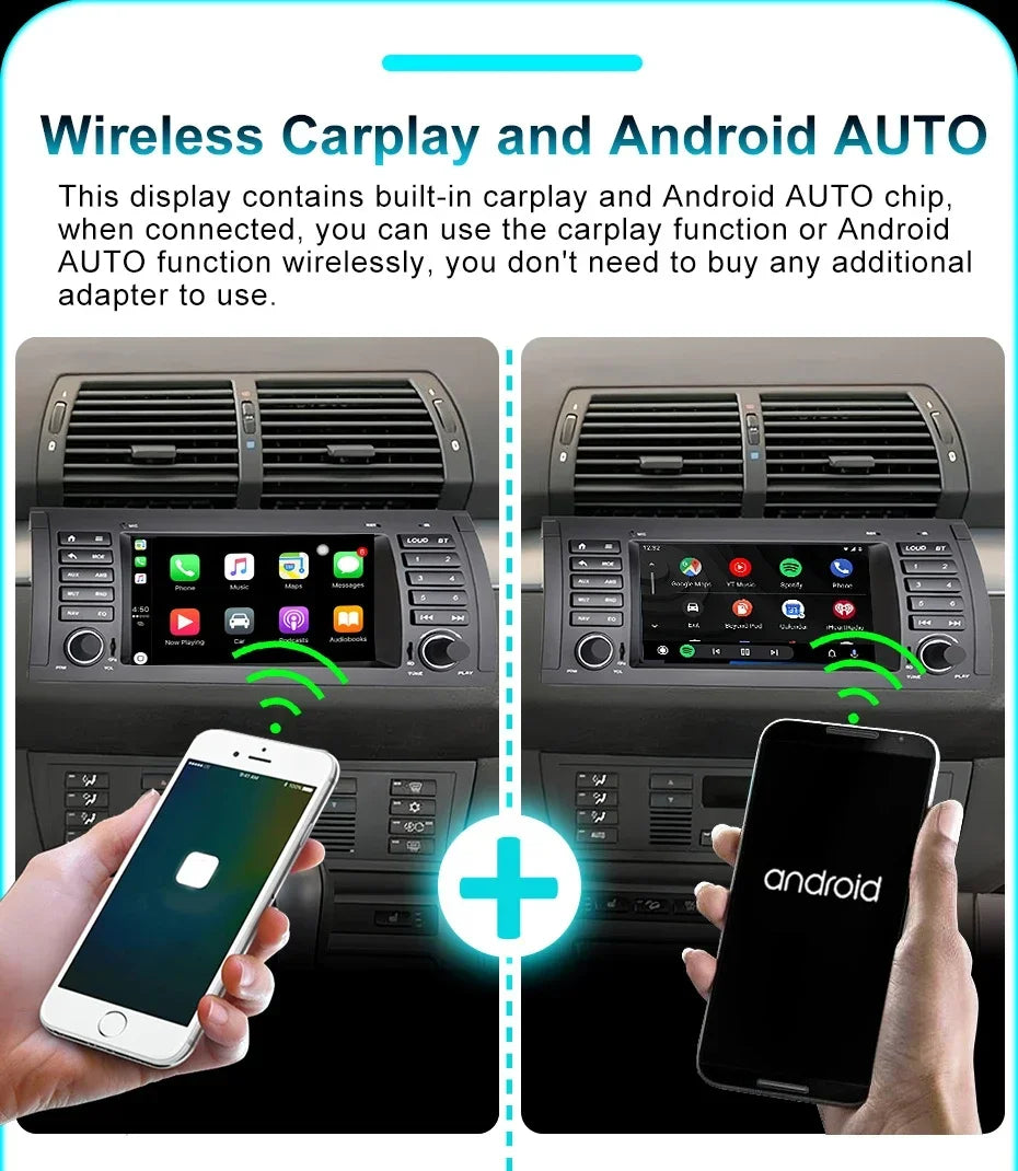 Carplay Android 15 Auto Car Radio Multimedia 7'' Screen For BMW 5 Series E39 X5 E53 M5 1995-2007 2 din autoradio Stereo 4G LTE