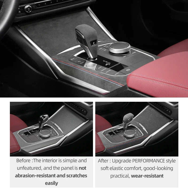 For BMW G20 G23 G28 G42 i3 Made of Alcantara Center Gear Shift Panel Trim Cover M Performance Sticker Car Interior Accessories
