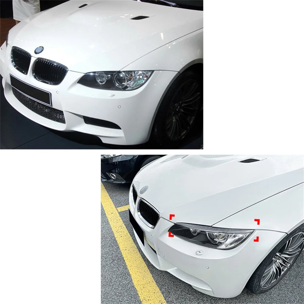 For BMW E92 E93 2Pcs ABS Gloss Headlight Evil Eyebrows Eyelids 3 Series 325i 330i 330d 335i 335d Pre-LCI 3D Stickers Tuning