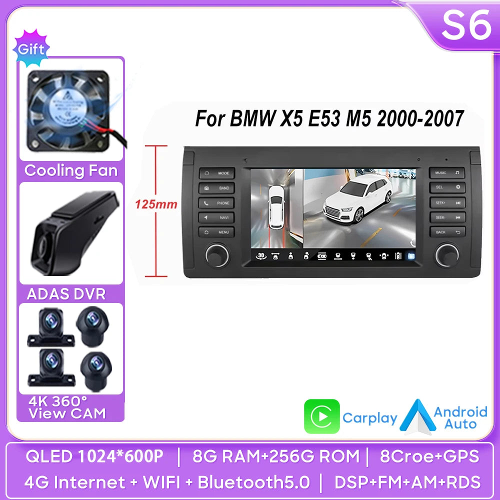 7 inch Android Auto car Radio GPS Navigation For BMW 5 Series E39 X5 E53 M5 1996-2003 Multimedia Player Video 4G WIFI 2din DVD