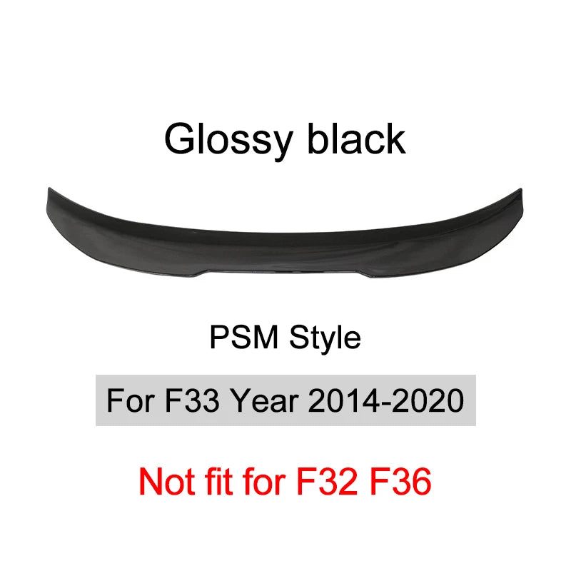 For BMW 4 Series F32 F33 F36 2014-2020 Carbon Fiber Rear Bumper Lip Trunk Spoiler  MP M4 PSM Style Wing Tail Kit Gloss Black