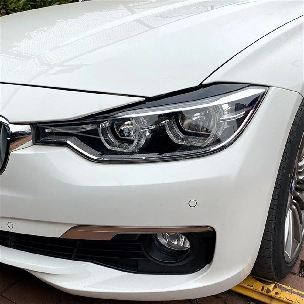 2Pcs Car Headlight Lamp Eyebrows Cover Trim Stickers For BMW 3 Series F30 F35 2013-2018 Gloss Black Car Eyelids Lids ABS Carbon