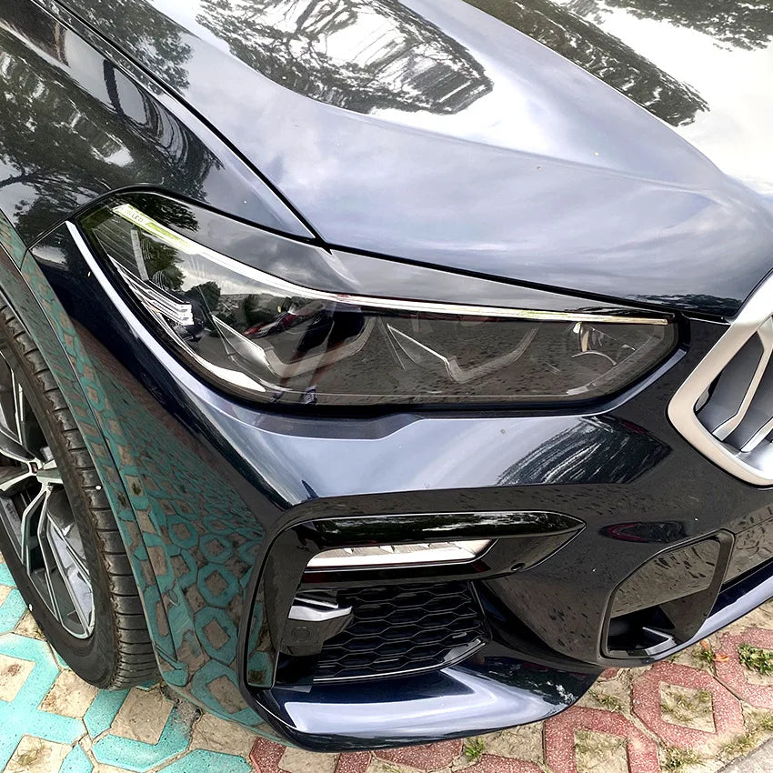 For BMW X5 G05 X6 G06 2018 2019-2021 2022 Car Front Headlight Eyelid Eyebrow Trims Carbon/Gloss Black ABS Plastic Accessories