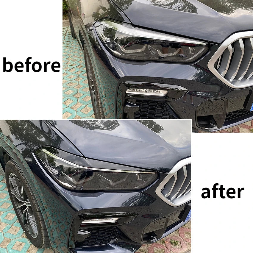 For BMW X5 G05 X6 G06 2018 2019-2021 2022 Car Front Headlight Eyelid Eyebrow Trims Carbon/Gloss Black ABS Plastic Accessories
