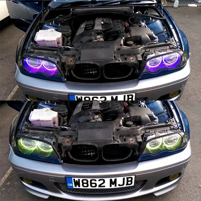 For BMW 3 5 7 Series E46 E39 E38 Colorful RGBW Cotton LED Angel Eyes Revolving Dynamic Light Sequential Flowing with Turn Signal